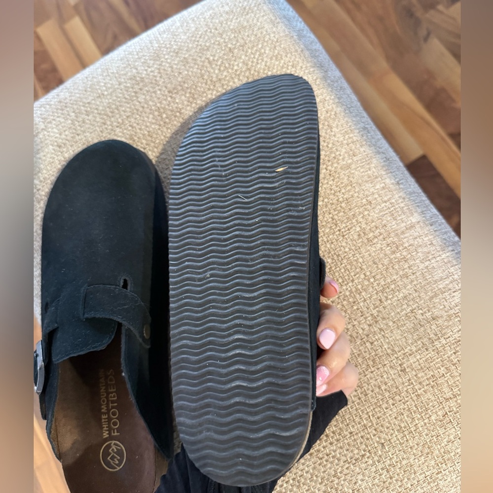 White Mountain Black Suede Mules with Metallic Buckle - Picture 4 of 7
